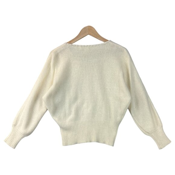Vtg 80s Ann Katrine Womens Sweater Lambs Wool Angora Dolman Pearl Lace V-Neck Md - Picture 4 of 13